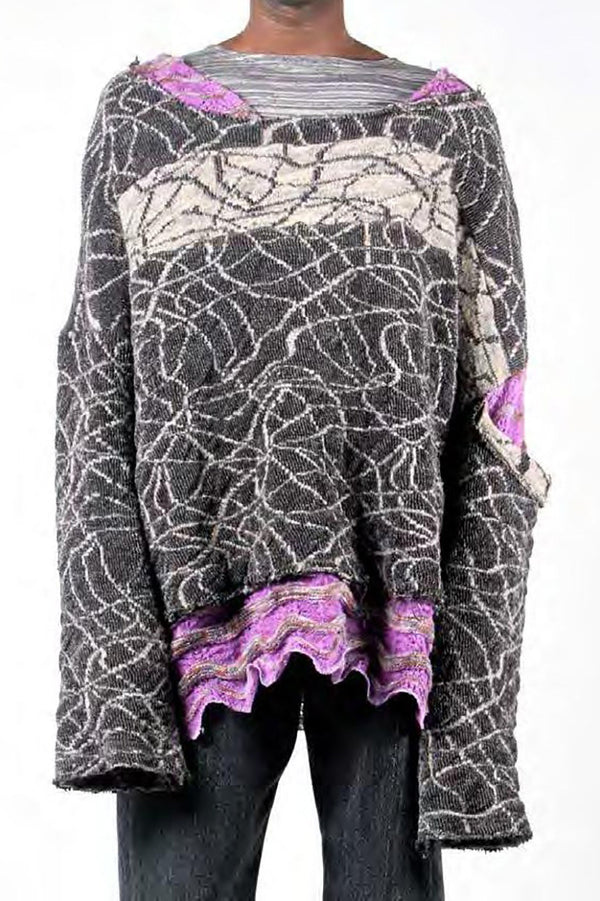 Vitelli jacquard gray oversized layered sweater PFW23_VIT0028_J5